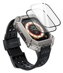 SUPCASE Unicorn Beetle Pro XT Designed for Apple Watch Ultra 2/1 49mm (2023/2022), [2 Pack Screen Protector] Rugged Protective Metal Case with Strap Bands (Black)
