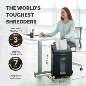 Fellowes AutoMax 100M Paper Shredder – 100-Sheet Auto Feed, P4 Security, 23L Bin, Black