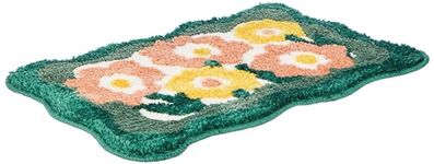 Amazon Brand - Solimo Microfiber 2000 GSM Sunflower Meadow Bath Mat | Anti-Skid | 40x60 cm (Green)