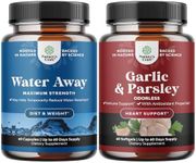 Huntington Labs Bundle of Water Away Pills Maximum Strength for Fast Acting Bloating Relief and Garlic Supplement for Immune Support