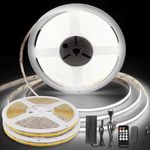 TTWAY COB LED Strip Lights 20m, 6000K DC24V LED Strips with Power Supply, Remote Controller, 384LEDs/M, CRI 90+, 8mm Width, Dimmable LED Strip Lights for Home Decoration, Cool White (2x10m)