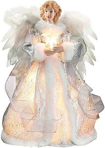 Sapin Noël Ange, Figurine d'ange Treetop, 12.6inLED décoration d'ange d'étoile d'arbre de Noël, Ange de Noël Belle décoration de Noël (Argenté)