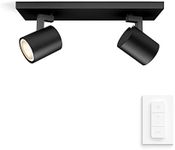 Philips Hue Runner White Ambiance Smart Ceiling Bar Light, 2X Spotlights [Gu10 Spot] with Bluetooth, Black & Dimmer Switch Compatible with Alexa, Google Assistant and Apple Homekit