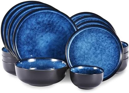 Whole Housewares Ceramic Plates and Bowls Set - Dinnerware Set - Microwave and Dishwasher Safe - 16 Piece Dinner Set - Perfect for Parties, Birthdays, or Weddings - Blue