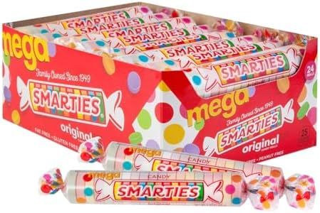 Smarties Candy Mega Rolls - Gluten & Vegan Free - Assorted Flavor Treat - Peanut Free Plant Derived Ingredients - Ideal Halloween Candy - Individually Wrapped Bulk Candy - 54oz Box (Pack of 1)