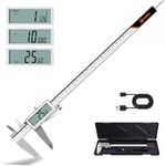 HARDELL Digital Caliper, Rechargeable Calipers with Large LCD Screen, Stainless Steel Caliper Measuring Tool, Auto-Off, Inch/MM/Fraction for DIY/Household/3D-printing(12 Inch)