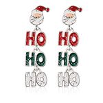 RareLove Red Green White Christmas HoHoHo Santa Piercing Dangle Stud Earrings Silver Plated Alloy Holiday Jewelry For Women, Metal, No Gemstone