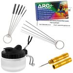 Master Airbrush 13 Piece Airbrush Cleaning Kit - Glass Cleaning Pot Jar with Holder, 5 pc Cleaning Needles, 5 pc Cleaning Brushes, 1 Wash Needle, How to Book