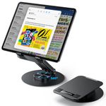 OMOTON Tablet Stand, Swivel Tablet Stand for Desk with 360 Rotating Metal Base, Adjustable & Ergonomic, Portable and Foldable, Fits for All iPad/iPad Pro/Tablets ups to 13 inch