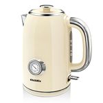 KitchMix Electric Kettle,1.7L Stainless Steel Tea Kettle with Thermometer,1500W Cordless Water Boiler with LED Indicator, Auto Shut-Off & Boil-Dry, Cool Touch Handle, BPA Free - Retro Beige