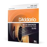 D'Addario Guitar Strings - Acoustic Guitar Strings - 80/20 Bronze - For 6 String Guitar - Deep, Bright, Projecting Tone - EJ10 - Extra Light, 10-47