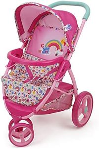 Baby Alive: Doll Jogging Stroller - Pink & Rainbow - Fits Dolls Up to 24", Retractable Canopy, Front Bumper Bar, Swivel Wheels, Safety Harness, Pretend Play for Kids Ages 3+