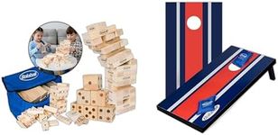 Outdoor Giant Game Fun Pack: Bolaball Extreme (Tumbling Blocks, Dominoes, Dice) & Wooden Cornhole Set | Family Yard Games for Adults, Kids, Parties - 3 Sets