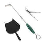 OLIGAI Grill Grate Lifter Gripper and Ash Tool Set for M/L Big Green Color Egg,Stainless Steel BBQ Ash Tool Poker and Ash Pan for Kamado Joe Classic