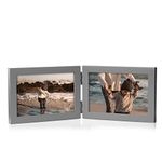 Tamolus 4x6 Double Horizontal Hinged Picture Frame Folding Photo Frame in Gray Pine Wood with Real Glass for Tabletop P-HUI-2H46