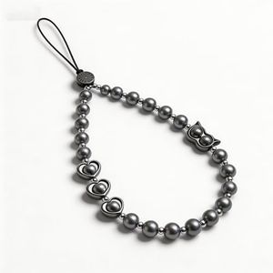 Casecond Phone Charm Beaded Strap Cute Cell Phone Wrist Straps String Accessories Hand Aesthetic Lanyard Wristlet Chain for iPhone 17 Pro Camera Case AirPods Bags Keychains Women Girls Gray Pearl