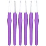 6Pcs 5mm Crochet Hooks Ergonomic Soft Grip Rubber Handle Aluminum Hook Knitting Needles US Size H (Size 8) for DIY Yarn Craft,Nice Gift for Women Adults Kids Children Beginners (Purple)