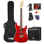 Max GigKit Beginner Electric Guitar Starter Kit - Quilt Top Full-Size 22 Fret Electric Guitar, 40W Amplifier, Accessories & Online Lessons Included - Dark Red Finish