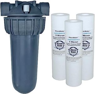 KleenWater Hot Water Filter (1), Mounting Bracket (1), High Temp Cartridges, 5 Micron (3), Spare O-Ring (1), Filter Wrench (1)