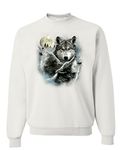 Tee Hunt Howling Wolf Pack Sweatshirt Wild Wilderness Animals Nature Moon Sweater, White, Large