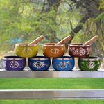 karma store 7 Chakra Singing Bowl Meditation Tibetan Buddhist Prayer Instrument with Wooden Stick Singing Bowls Set of 7