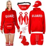 8 Pcs Halloween Guard Costume Set Include Guard Hoodie Short Hat Fanny Pack Emergency Whistle with Lanyard for Women (Medium)