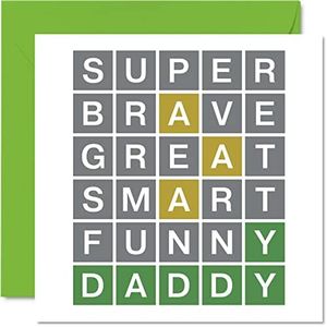 Fathers Day Cards for Dad - Word Puzzle Quiz Smart Funny - Happy Birthday Card for Dad from Son Daughter, Father Birthday Gifts, 145mm x 145mm Joke Father's Day Greeting Cards Gift Daddy Papa