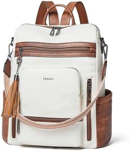 Shrrie Vegan Leather Laptop Backpack for Women 14 inch Work Backpack Fashion Travel Backpack Purse for Business College, 1 Beige With Brown, Modern