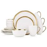 Stone Lain Gold Halo Porcelain Dinnerware Set, Service for 4, White