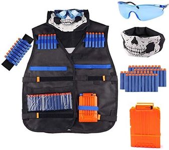 Kids Tactical Vest Kit for Nerf Guns N-Strike Elite Series with 40 Pcs Refill Darts,1 Reload Clips, 1 FaceTube Mask, 1 Hand Wrist Bands and 1 Protective Glasses for Boys and Girls