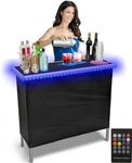 PARTYPONG Folding Portable Bar w/LED Lights, Wireless Remote, 2 Bar Skirts, Storage Shelf, & Carrying Case - Single (Black)