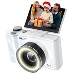W & O Digital Camera, Digital Camera with 32G SD Card, 180° Flip Screen Camera Photography Vlogging with Fill Light, Beauty Mode,Point and Shoot Digital Cameras,Teens,Beginner Edition（White