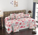 MANIQATEX 180 TC Diwan Set 8 Pcs | Pure Cotton | Designer Printed Diwan Set (1 Single Bedsheet, 2 Bolster Covers & 5 Cushion Covers)(MULTI-01)