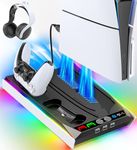 Rysker PS5 Stand for PS5 Slim Disc/PS5 Disc & Digital, 3-Level Cooling Station and RGB LED with Controller Charger for PS5 & Edge Controller, PS5 Accessories with 3 USB HUBs (Not Fit PS5 Slim Digital)