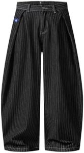 Aelfric Eden Pinstripe Baggy Barrel Jeans Pleated Wide Leg Denim Pants Men Women Loose Fit Streetwear Vintage Trousers Black XL