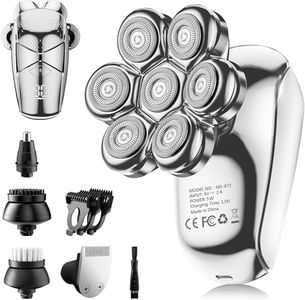Detachable Head Shavers, SHPAVVER 5 in 1 Electric Razor IPX7 Waterproof for Bald Men, Wet Dry LED Display Rechargeable 7D Rotary Shaver Grooming Kit with Type C Charge A，Bright Silver