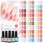 Saviland 33PCS Jelly Gel Polish Set – Sheer Milky Nudes Pink Transparent Gel Nail Polish Soak-Off U V LED Nail Art Gel Varnish DIY Manicures with Base, Glossy & Matte Top Gel Nail Salon Gift Set