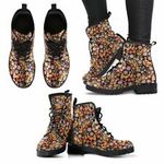 Artistic Crafted Flower Womens Booties Vegan-Friendly Leather Woman Boots