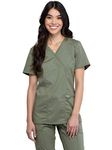 Cherokee Mock Wrap Scrubs for Women Workwear Revolution, Soft Stretch, Easy Care WW610, S, Olive