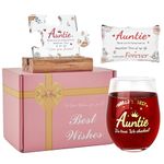 JOONYOEE Special Auntie Birthday Gifts from Nephew Niece, Personalised Stemless Red Wine Glasses Gifts Set for Aunty, Christmas Birthday Presents Ideas for Auntie, 19 Oz