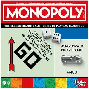 Monopoly Board Game | Classic Game with Storage Tray and Larger Tokens | Ages 8+ | 2 to 6 Players | Family Games for Kids and Adults | Kids Gifts (English & French)