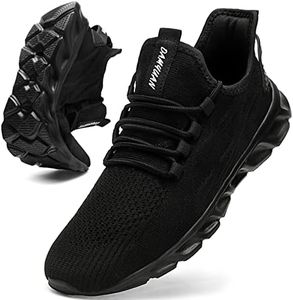 QIJGS Running Shoes for Men Gym Tennis Athletic Mesh Sneakers Lightweight Sports Fashion Workout Casual Shoes, Black, 9.5