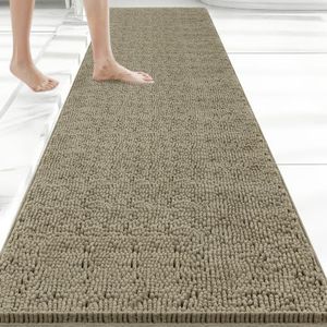Bcoimo 70"×24" Absorbent Bath Mat, Non-Slip with Backing Chenille Bath Rug and Machine Washable Bathroom Mat Quick-Dry Design. Ideal for Bathroom and Tub Areas