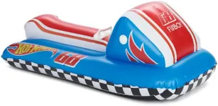 FUNBOY & Hot Wheels 50" Kids Inflatable Skimobile Winter Snow Sled, 1-2 Riders with Grooved Rubber Base Tracks, 2 Handles, and Hand Pull Rope