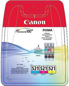 Canon CLI-521 C M Y Pack de 3 cartouches (Cyan Magenta Jaune) Certifié Canon (Plastique Obsolète 2018)