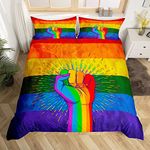 Watercolor Rainbow Bedding Set Single Size,Pride for Love Theme Duvet Cover for Kids Boys Bedroom Decor,Art Geometric Stripes Print Polyester Quilt Cover with 1 Pillowcases, 2 pcs