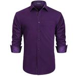 HISDERN Mens Purple Dress Shirt Formal Long Sleeve Button Down Brown Polka dots Work Fashion Smart Floral Collar Regular Fit Dark Violet Shirt XXL