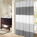 MORNITE Shower Curtain Black and Grey, Shower Curtain for Men Bathroom White Neutral Stripes Polyester Fabric 12 Hooks 72"x72"