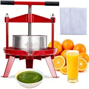 2.38 Gallon Manual Fruit Wine Press Swing Crossbeam T-Handle Stainless Steel Basket Cast Iron Frame for Grape Cider Cheese Juice Home Brewing