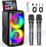 Karaoke Machine for Adults: Portable Bluetooth Speaker with 2 Wireless Karaoke Microphones with LED Lights Birthday Gifts for Party Family Home System Packages Support TWS/TF/USB/AUX